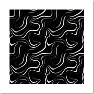 Monochrome Elegance: White Abstract Lines on Black Posters and Art